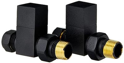 Keenware KRA-170 Lunar Square Towel Rail & Radiator Straight Valves: Black
