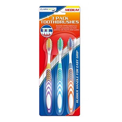 Claradent Lot de 3 brosses à dents à poils moyens