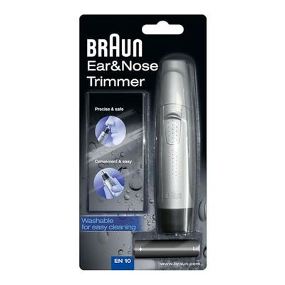 Braun Ear and Nose Hair Trimmer for Men, Precise and Safe Hair Removal, Fully Washable, EN10, Silver