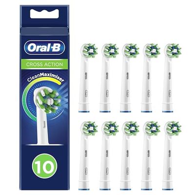 Oral-B Cross Action Clean Maximiser, Brossettes de Rechange, Embout, Pack de 10, Blanc, Clean Maximiser pour Brosse à Dents Électrique Jusqu’à 100 % d’élimination de la Plaque Dentaire