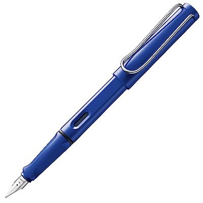 Lamy safari blue - Pluma estilográfica con empuñadura ergonómica y plumín de acero pulido para zurdos (LH) en tamaño M - ideal para cualquier escritura y caligrafía - incluye cartucho T 10 azul