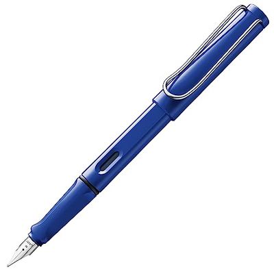 LAMY Safari modern reservoarpenna 014 tillverkad av robust plast i blått med ergonomiskt handtag och stålfjäder, stickbredd B, inkl. bläckpatron LAMY T 10 blå