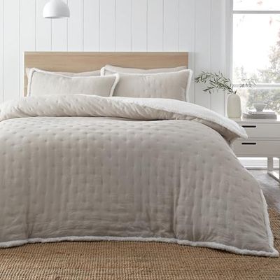Catherine Lansfield Cosy Nori Soft Sherpa Double Duvet Cover Set with Pillowcases Cream