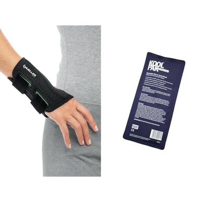 Mueller Fitted Wrist Brace for Right Hand, Large/X-Large, Black with Koolpak Premium Reusable Ice Pack