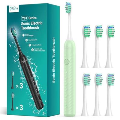 Spazzolino da denti elettrico per adulti con 6 testine di spazzolatura, spazzolino da denti acustico ricaricabile, ultra lunga durata di vita della batteria, 4 ore di ricarica e 180 giorni di