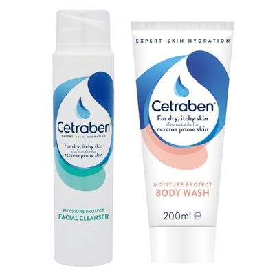 Cetraben Moisture Protect Facial Cleanser (1 x 200ml) & Body Wash (1 x 200ml), For Dry Sensitive and Eczema Prone Skin, Dermatological Creams, Relieves Dry & Itchy Skin, Prevents Flare-Ups (Pack of 2)