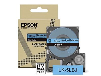 Epson Labelworks LK-5LBJ Bandkassett för märkningar kompatibel med Epson LabelWorks LW-C610 och LW-C410 18mm Blå Matt/Svart