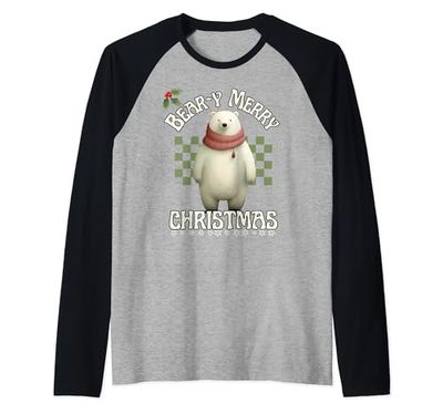 Orsetto di Natale bianco con scritta "Merry Christmas", adatto a tutte le età Maglia con Maniche Raglan