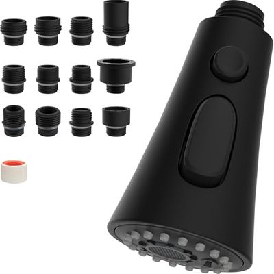 Hibbent Rubinetto con Doccetta Estraibile, Testa di Ricambio per Lavello di Cucina a 3 Funzioni di Spruzzo con 9 Adattatori Compatibile con Rubinetto G1/2, Doccetta Cucina, Nero Opaco