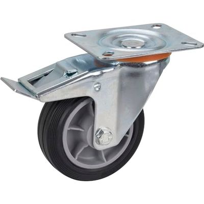 Svängbart hjul 100 mm TPE med lås – transportrulle 70 kg – rulle med PP-fälg, galvaniserat stål