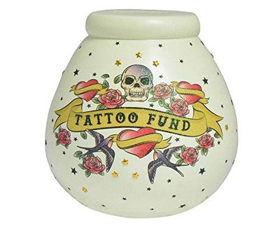 Pot of Dreams House Hand Painted Tattoo Fund Save And Smash Handcrafted Beige Color Ceramic Money Box Piggy Bank | Perfect Decorative Gift and Saving for Tattoo Fund
