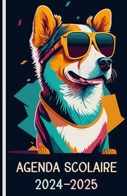 Agenda Scolaire 2024 2025 Chien: Planificateur journalier garçon fille collège primaire | 2 Jours Par Page | De Septembre 2024 à Août 2025 | Contacts | Emploi du temps | Format A5 | 215 Pages