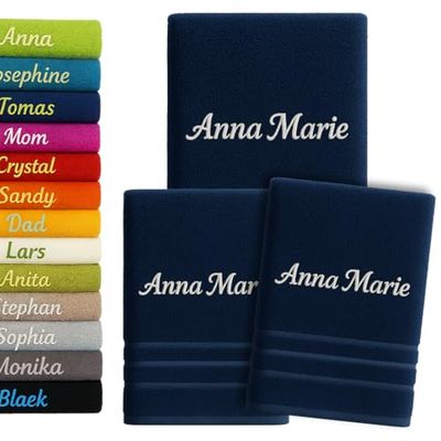 Asciugamano da bagno e asciugamano personalizzati da 3 pezzi con nome splendidamente ricamato Asciugamano personalizzato Confezione da 140x70cm + 2x(100x50cm) (Blu)