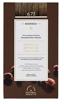 KORRES Argan Oil Colorant - Amonia-Free Hair Colour Golden Cocoa 6.73-100% Grey Hair Coverage & Vegan for a Long-Lasting Colour Result