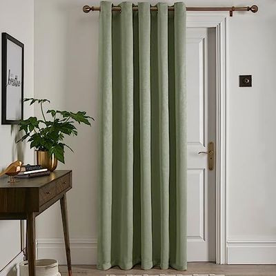 Fusion - Green Single Eyelet Curtain W66 x L84 (168 x 214cm) - Thermal Panel for Bedroom/Living Room - Sage Drape - Door Covering - Strata Collection