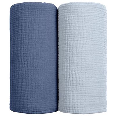 lulumoon Bébé Couvertures d'Emmaillotage - Couverture d'emmaillotement en Coton Couverture de réception Douce pour bébé Neutre 2Pack (Marine)