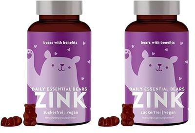 Bears with Benefits Oursons gélifiés au zinc - Soutien des cheveux sains, de la peau et du système immunitaire avec 15mg de zinc par dose - 45 pièces - Vegan-free vitamin gums (Lot de 2)