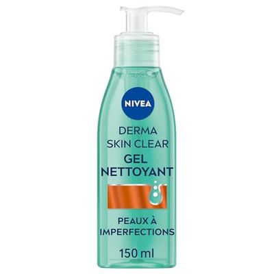 NIVEA Derma Skin Clear Gel nettoyant visage (1 x 150 ml) — Soin nettoyant anti points noirs au Sel de mer pur, Acide Salicylique & Niacinamide — Gel visage pour peaux à imperfections