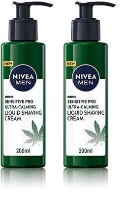 NIVEA MEN Sensitive Pro Ultra Calming Liquid Shaving Cream (200 ml), Shaving Cream Enriched with Hemp Seed Oil and Vitamin E for Stress-Minimising Face Care (Pack of 2)