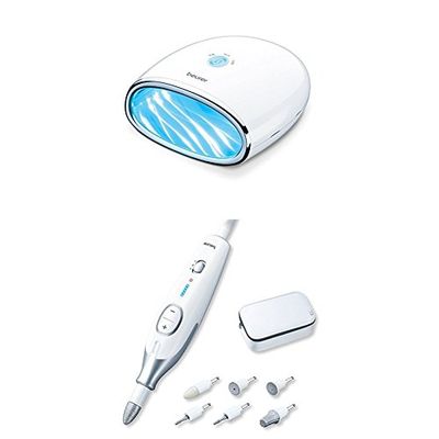 Beurer MP 48 Asciuga Unghie per Gel LED/UV + MP 42 Set Professionale per Manicure e Pedicure con Luce LED Integrata