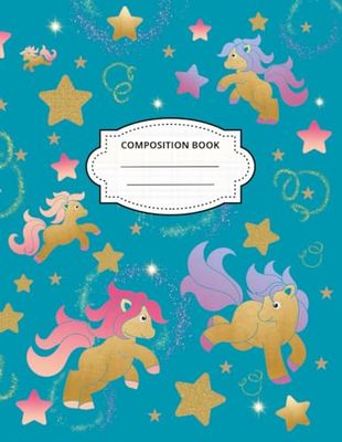 Fantasy Ponies Primary Composition Book. Cover with blue-green background.: Notebook For Kids, Handwriting Practice Paper With Dotted Midline And ... Pages with space for drawing + belongs page.