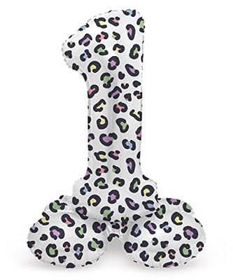 Folat 64741 Birthday Balloon Standing Number 1 Bright Panther White 41 cm - Decoration Birthday Decoration, Balloon Number, No Helium Required