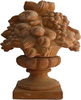 “CESTO FRUTTA” IN TERRACOTTA PER CENTROTAVOLA, FATTO MANO; ALTEZZA CM. 57, DIAMETRO CM. 38.