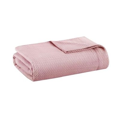 Madison Park 100% egyptisk bomull andningsbar mysig filt, premium stickad lyxig årstid lätt skydd för säng, soffa och soffa, full/drottning, ros