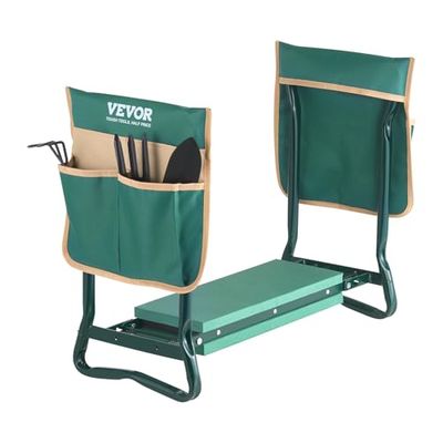 VEVOR Tuin knieler en zitje, 6 inch breed knielkussen, zware tuinkruk, opvouwbare tuinstoel met 2 gereedschapstassen, verlicht knie- en rugpijn, draagbare tuinbank voor vrouwen en grootouders