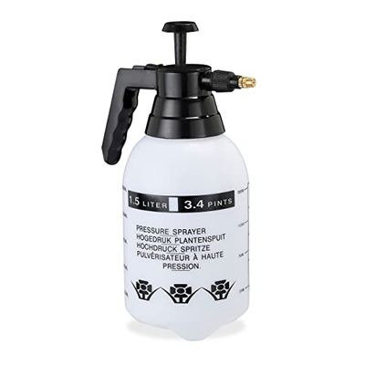 Relaxdays Pulverizador Agua Presión, Boquilla Ajustable, Vaporizador para Plantas, Jardín, 1,5 l, 1 Ud., PE-Latón, Negro