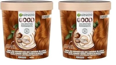 Garnier - Coloration Permanente - Sans Ammoniaque - 90% d'Ingrédients d'Origine Naturelle - Beurre de Karité - 100% Couverture Cheveux Blancs - GOOD Cuivré Épicé 7.43 (Lot de 2)