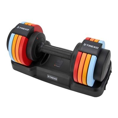 TREXO Multicolor - Mancuernas ajustables (1 x 24,5 kg, de acero con mango antideslizante, ideal para el entrenamiento de fuerza en casa y en el gimnasio), mancuernas ajustables con estabilidad
