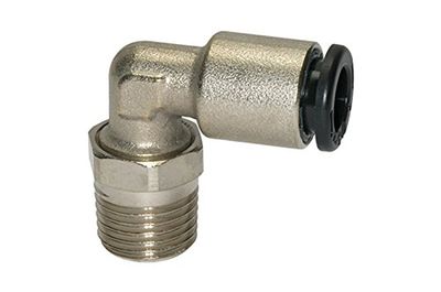 Raccord en L « click-clock » - Rotatif - R 1/4 A - Pour tuyau extérieur de 10 mm de diamètre - Pression de travail max. 16 bar - Laiton nickelé