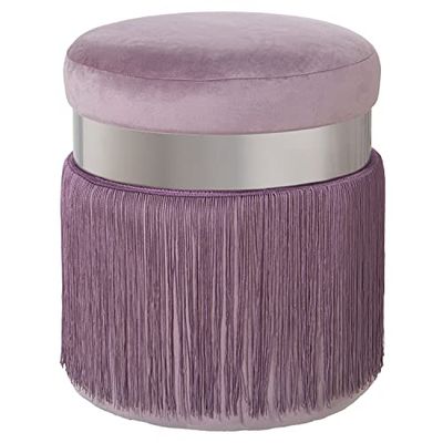 PUF TERCIOPELO ROSA C/FLECOS,BANDA ACERO PLAT:7CM,DM/POLIÉS °40X44CM, FLECOS:29CM