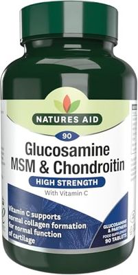 Natures Aid Glucosamine MSM & Chondroitin with Vitamin C - High Strength Joint Support - Mobility & Cartilage Health, Collagen Formation - Non-GMO, Gluten-Free Supplement - 90 Tablets