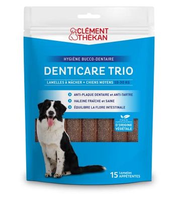 Clément Thékan - Denticare Trio - Promuove l'igiene orale - Lamelle da masticare per cani da 10 a 30 kg - 15 unità