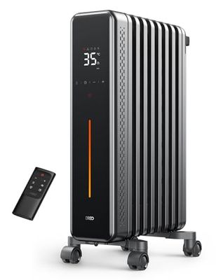 Dreo Radiator Heater, 1500 W, draagbaar, space-olie, gevuld met afstandsbediening, 4 modi, overheat en tip-over bescherming, 24 uur timer, stil, grote ruimte, anti-kalk handvat, groot tapijt caster