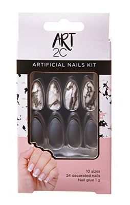 Art 2C - konstgjort nagelset, med lim, passande form, lätt att ta bort, 24 dekorerade naglar, 10 storlekar - 043