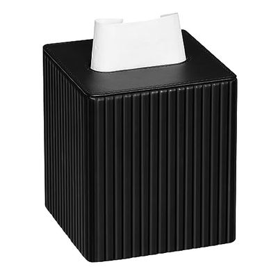 MEIBOOCH Tissue Box Cover Stijlvolle PU Lederen Vierkante Tissue Box Houder met Magnetische Bodem voor Badkamer Slaapkamer of Kantoor (Zwarte Streep)