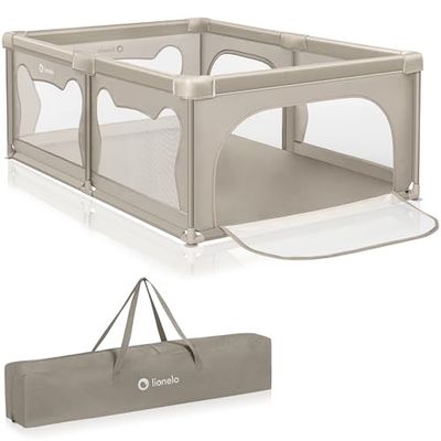 Parque infantil plegable LIONELO WILLOW, de 0 a 48 meses, gran espacio 120 cm x 180 cm x 68 cm, parque infantil con malla transpirable, 2 entradas laterales con cremallera