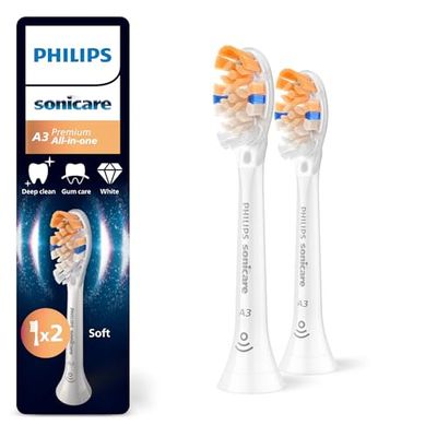 Philips Sonicare A3 Premium All-in-One, cabezales de cepillo dental de repuesto originales, blanco, paquete de 2, HX9092/87