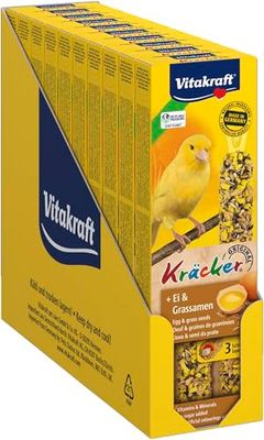 Vitakraft Kräcker - Friandise pour canaris à l'oeuf et aux graines de graminée - Baguettes enrichies en vitamines et minéraux - Recette sans sucres ajoutés (10 x 54g)