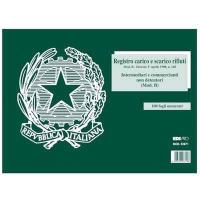 EDIPRO - E2871 - Blocco carico/scarico rifiuti non detentori (Modello B) 100 pagine numerate f.to 22,5x29,7