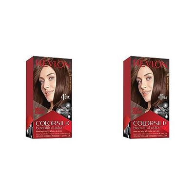 Revlon ColorSilk Colorazione Permanente Capelli Fai-da-te a Casa, Senza Ammoniaca e Arricchita con Cheratina, 33 - Castano Scuro Delicato (Confezione da 2)