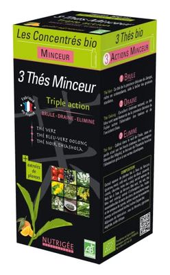 NUTRIGÉE - 3 Thés Minceur - Boisson Concentrée Bio - Alliée Minceur - Triple Action - Brûle, Draine & Élimine - 9 Plantes 3 Thés Bio - 2 x 10ml /Jour - 300 ml - Programme 15 Jours - Fabriqué en France