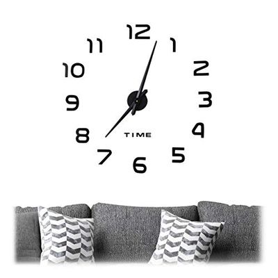 Relaxdays Horloge Murale DIY à Coller, Chiffres 3D, XL, Sticker Mural, Analogique, Heure, Cuisine, Salon, Entrée, Noir