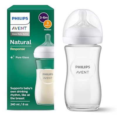 Philips Avent Natural Response-glasnappflaska – 240 ml nappflaska, BPA-fri för nyfödda i åldern 1+ månader (modell SCY933/01)