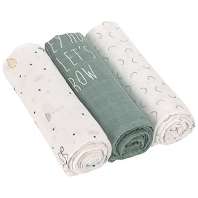 LÄSSIG Baby Couverture de puériculture Couverture de puériculture Drap de puériculture Lot de 3 coton 80 x 80 cm/Swaddle & Burp Blanket L Garden Explorer boys