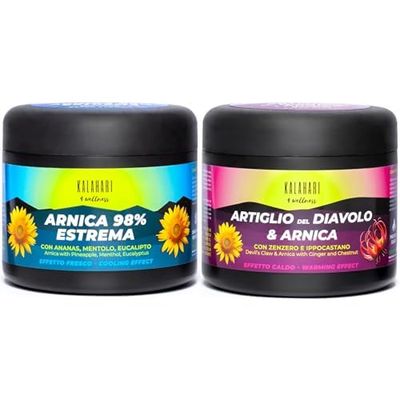 KALAHARI Arnica 98% Gel Estrema extra Forte + Artiglio del Diavolo e Arnica Gel Effetto Caldo riscaldante Azione intensa per Massaggi a muscoli e articolazioni, Formula Naturale, Made in Italy, 500ml