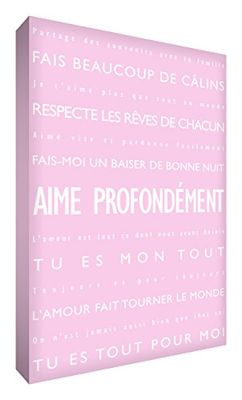 Feel Good Art "Aime Profonment" op canvas, moderne typografische look, 40 x 60 cm, lichtroze